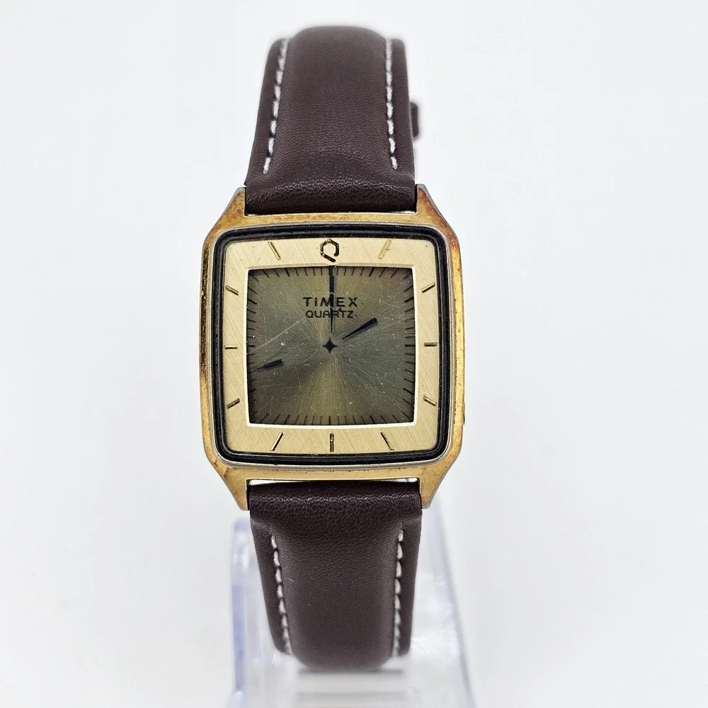 VTG‎ Timex Illusion Digital Men Watch 28MM New Brown Leather Bands New Battery